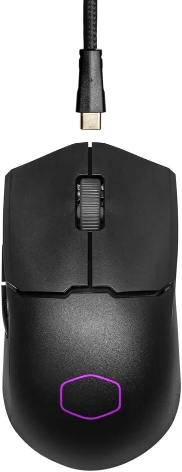 Kilimėlis Cooler Master Mm712 Rgb žaidimų pelė - itin lengva 59g, hibridinė belaidė, 19k Dpi Paw3370 optinis jutiklis, 70 milijonų paspaudimų optinis jungiklis, valdymas realiu laiku, Masterplus+ (38k Dpi, tik Pc) - juoda