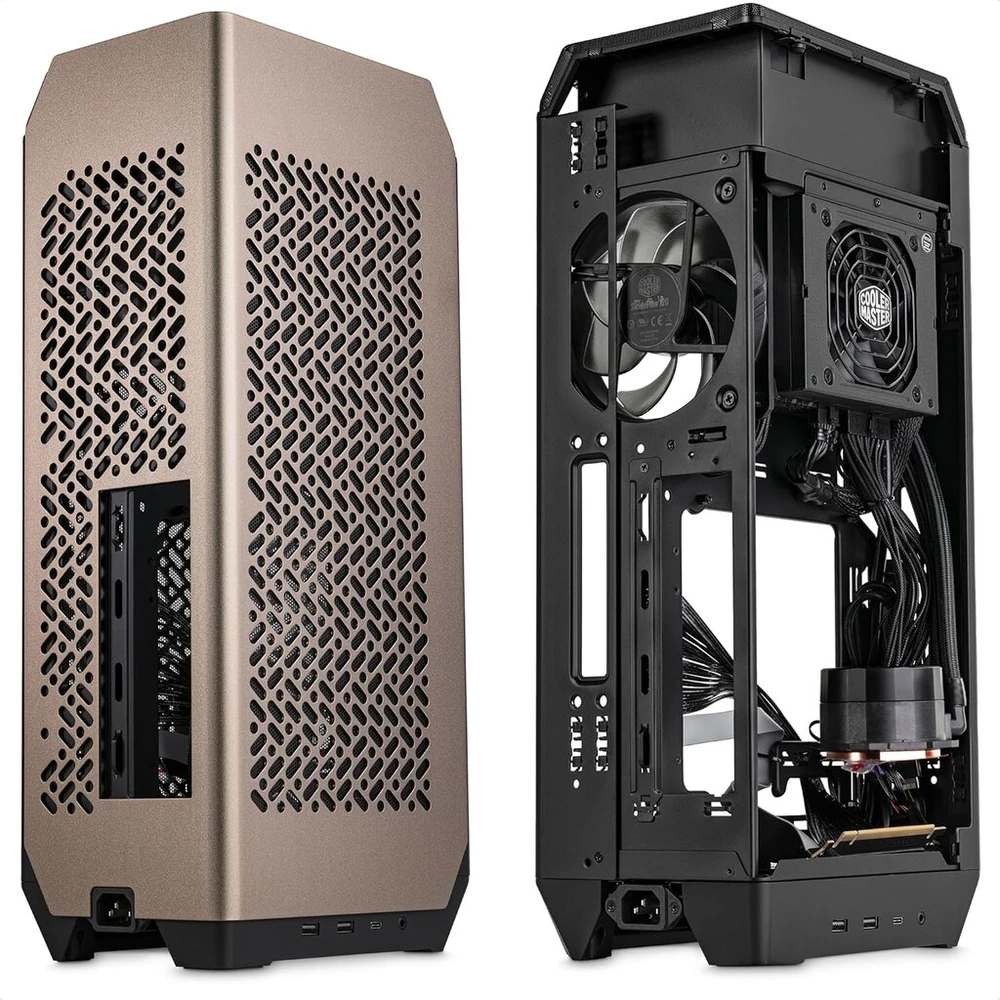 Cooler Master Ncore 100 Max Bronze Mini-itx Sff Tower korpusas - pritaikytas Aio aušintuvas, 850w Sfx Gold Atx 3.0 maitinimo šaltinis, lengvas montavimas, Pcie 4.0 riser ir vertikalus Gpu palaikymas