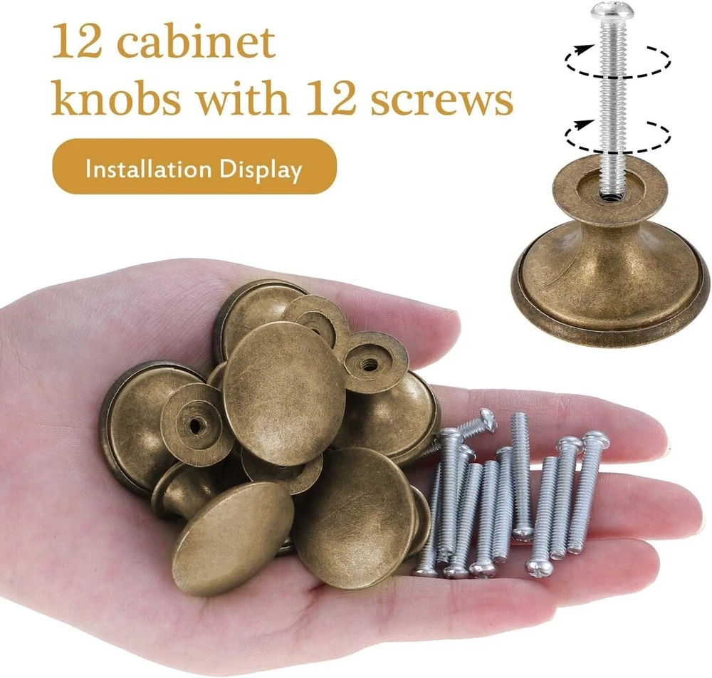 Coptiner, 12 vnt., vintažinės spintelių rankenėlės, 30 mm stalčių rankenėlės, baldų rankenėlės, stalčių rankenos, antikvarinės žalvario virtuvės rankenos, apvalios baldų durų rankenėlės komodai
