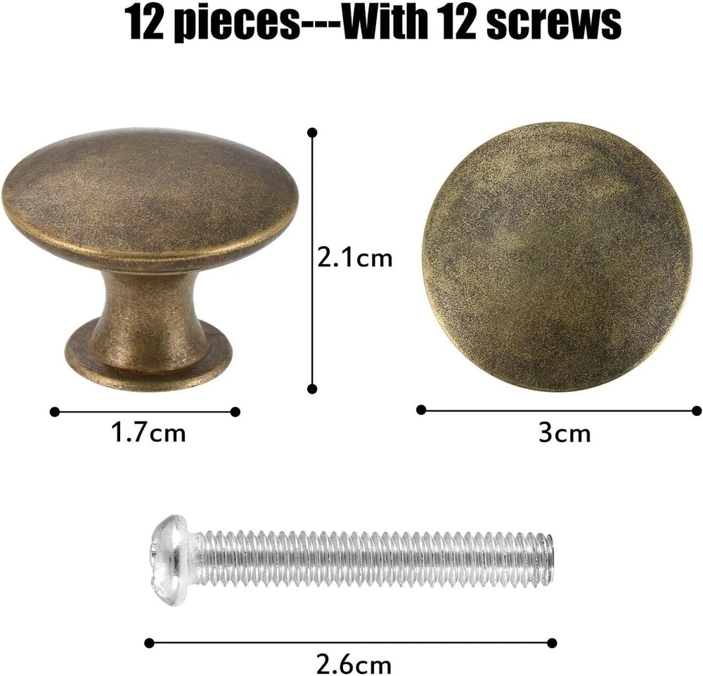 Coptiner, 12 vnt., vintažinės spintelių rankenėlės, 30 mm stalčių rankenėlės, baldų rankenėlės, stalčių rankenos, antikvarinės žalvario virtuvės rankenos, apvalios baldų durų rankenėlės komodai