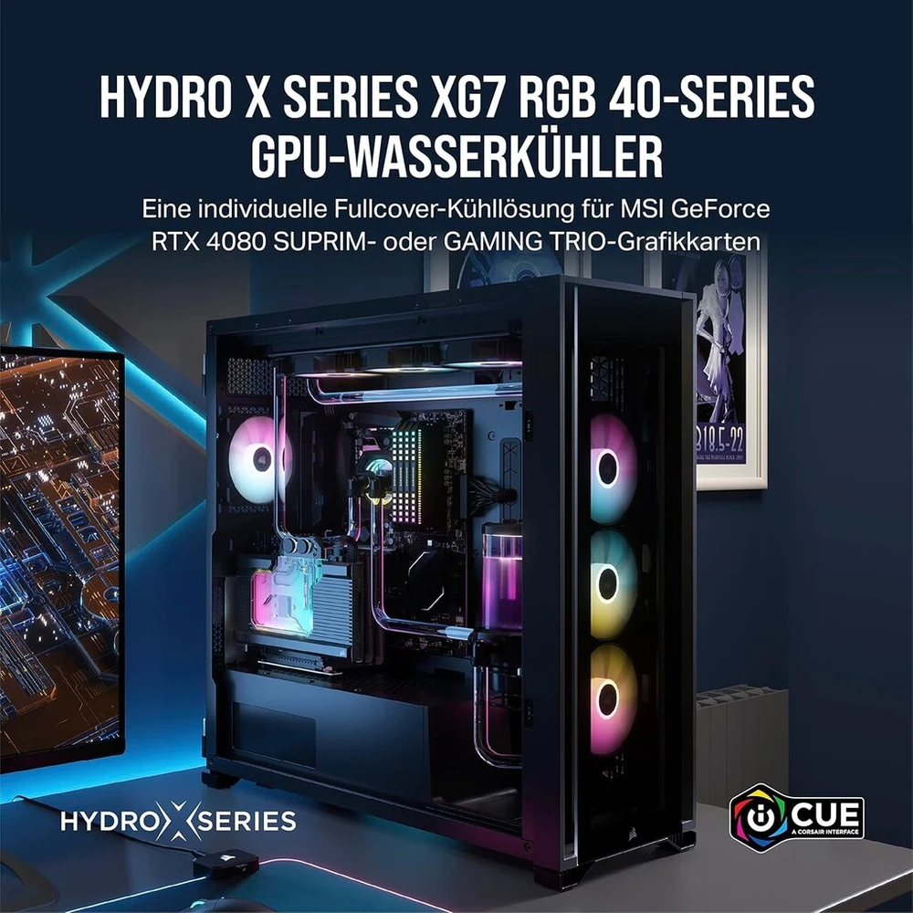 Corsair Hydro X Series Xg7 Rgb 4080 Suprim/trio Gpu vandens blokas - skirtas Msi Geforce Rtx™ 4080 Suprim ir Gaming Trio vaizdo plokštėms - nikeliuotas varis - su galine plokšte ir 5v Argb adapterio kabeliu - juodas