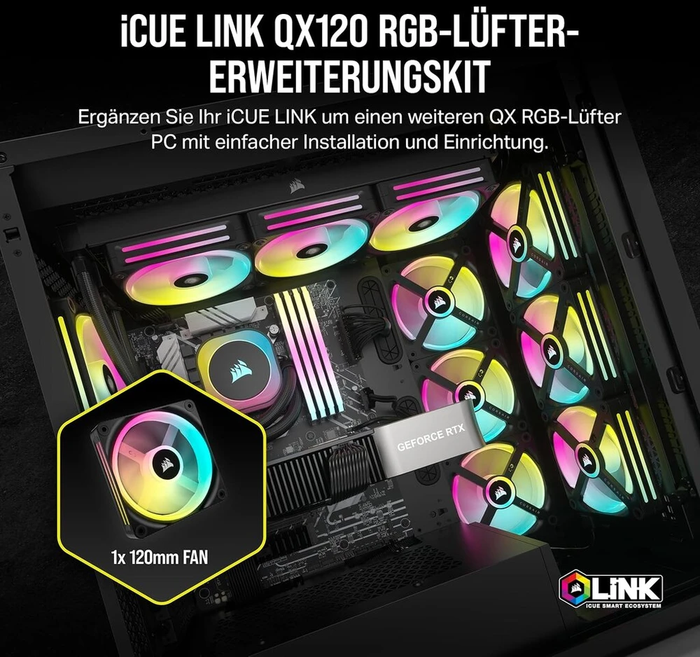 Corsair Icue Link Qx120 Rgb Magnetic Dome Rgb ventiliatorius 120 mm juodas