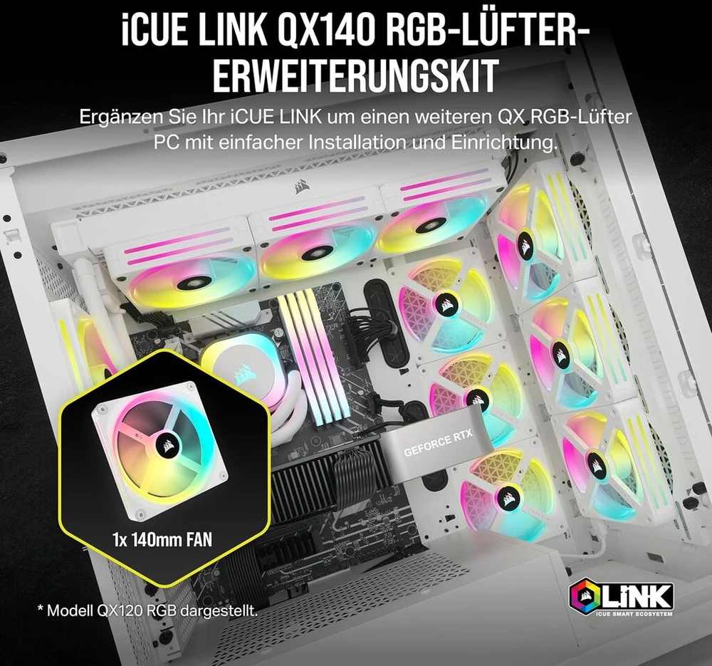 Corsair Icue Link Qx140 Rgb 140mm Baltas Ventiliatorius