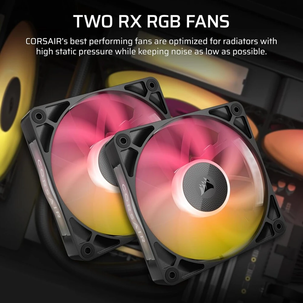 Corsair Icue Link Titan 240 Rx Rgb skystinis Cpu aušintuvas - 240mm Aio - 2x Rx120 Rgb ventiliatoriai komplekte - tinka Intel Lga 1851/1700, Amd Am5/am4 - su Icue Link sistemos mazgu - juodas