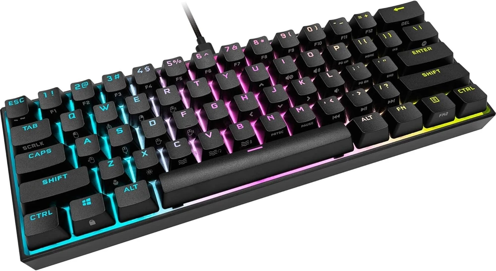 Corsair K65 Rgb Mini 60% mechaninė žaidimų klaviatūra (reguliuojamas Rgb apšvietimas atskiriems klavišams, mechaniniai Cherry Mx Speed klavišai, Axon Hyper-processing technologija, Qwertz) juoda