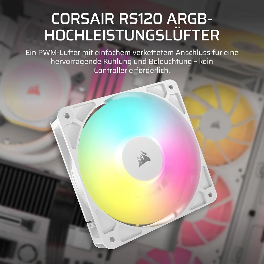 Corsair Rs120 Argb 120mm Pwm ventiliatorius, baltas