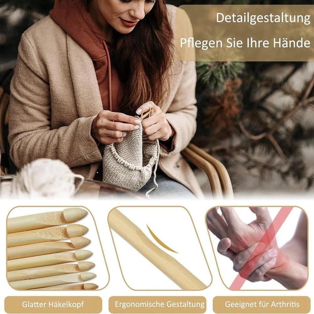 Cosycaya tunisiškų nėrimo vąšelių rinkinys, 23 vnt., 11 ilgų aliumininių nėrimo vąšelių 2.0-8.0mm ir 12 tunisiškų bambukinių nėrimo vąšelių