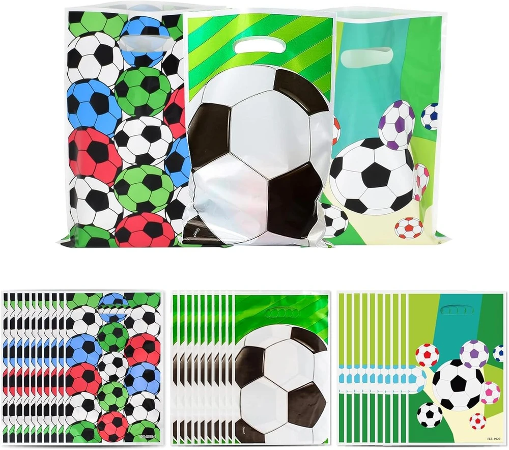Cozlly 30 futbolo gimtadienio dovanų maišelių vakarėliui pakuotė, daugiafunkciniai futbolo tematikos saldainių maišeliai, plastikiniai futbolo dovanų maišeliai, vakarėlio maišeliai, futbolo maišeliai gimtadieniui