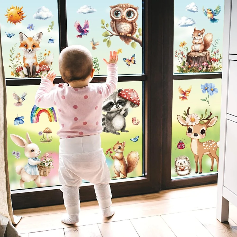 Cozyan lipdukai langams, lipnūs, pavasario vasaros drugeliai, dekoratyvinės gėlės, daugkartinio naudojimo pvc lipdukai langams, botaniniai gėlių ir gyvūnų lipdukai langams, stiklo rinkinys, 9 vnt.