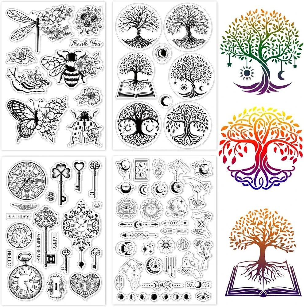 Craspire 4 stilių tarot gyvybės medis drugelis skaidrus guminis antspaudas retro permatomas silikoninis antspaudas skirtas žurnalų kortelių gamybai "pasidaryk pats" scrapbooking rankų darbo nuotraukų albumui sąsiuviniui