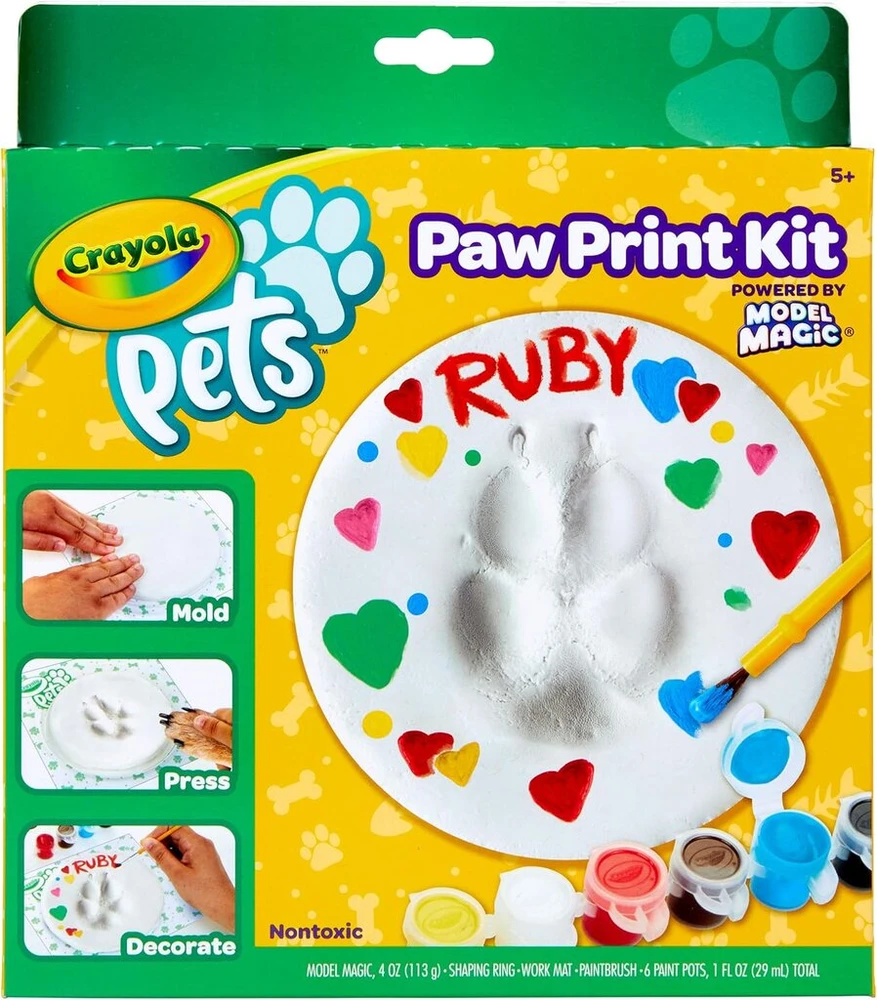 Crayola 57-0202 rinkinys leidžia sukurti pėdsaką, kad jūsų augintinio letenos atspaudą paverstumėte dekoratyviniu objektu, kurį išsaugosite amžinai