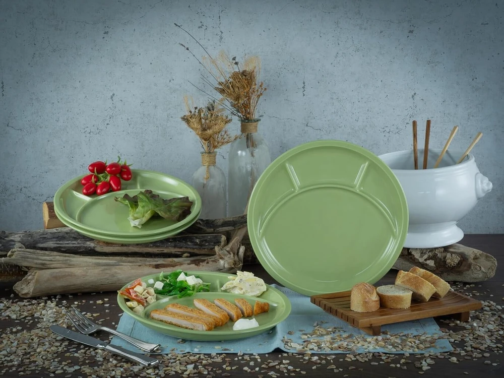 Creatable, 22985 serijos universalios fondiu lėkštės, žalios, 4 dalių indų rinkinys 4 asmenims, fondiu lėkštės pagamintos iš porceliano, galima plauti indaplovėje ir naudoti mikrobangų krosnelėje, pagaminta Europoje