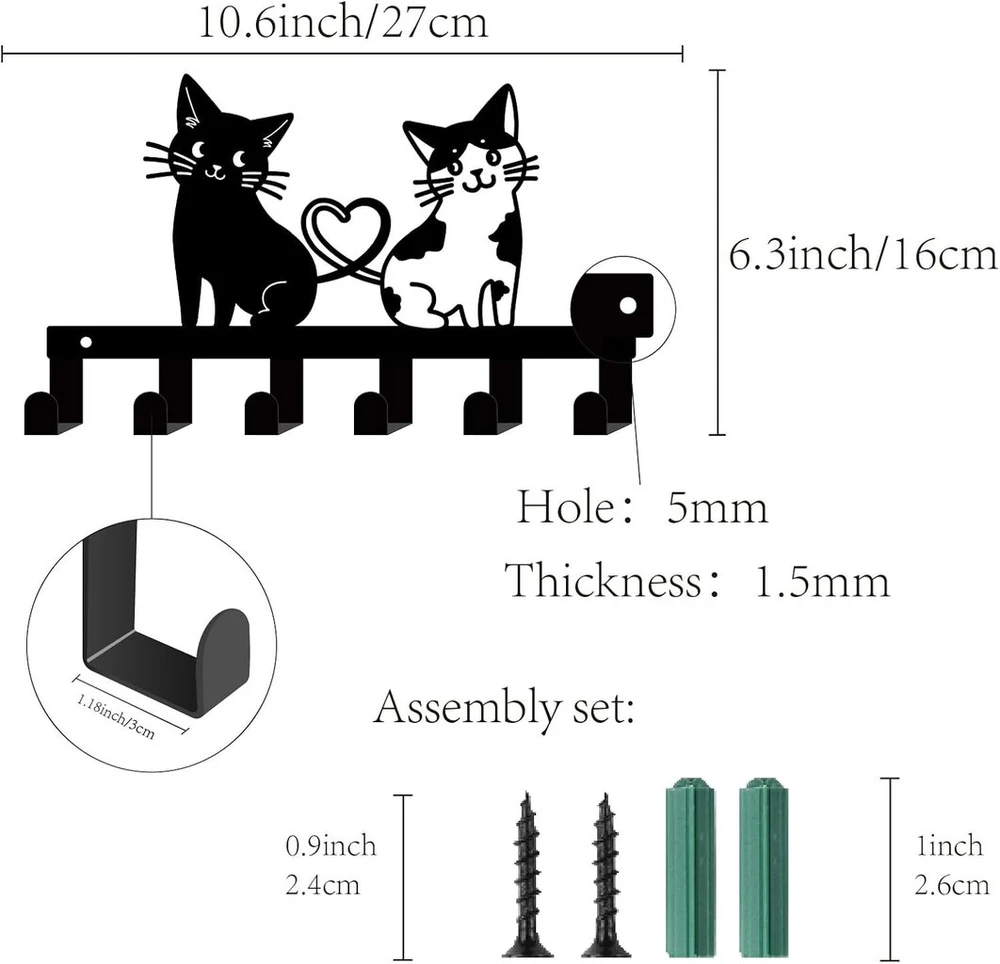 Creatcabin raktų laikiklis metalinis sieninis raktų pakabukas metalinis raktų organizatorius spintos raktų laikiklis pakabinama geležinė sienų dekoracija juodos katės priekinėms durims namams 16 x 27 cm