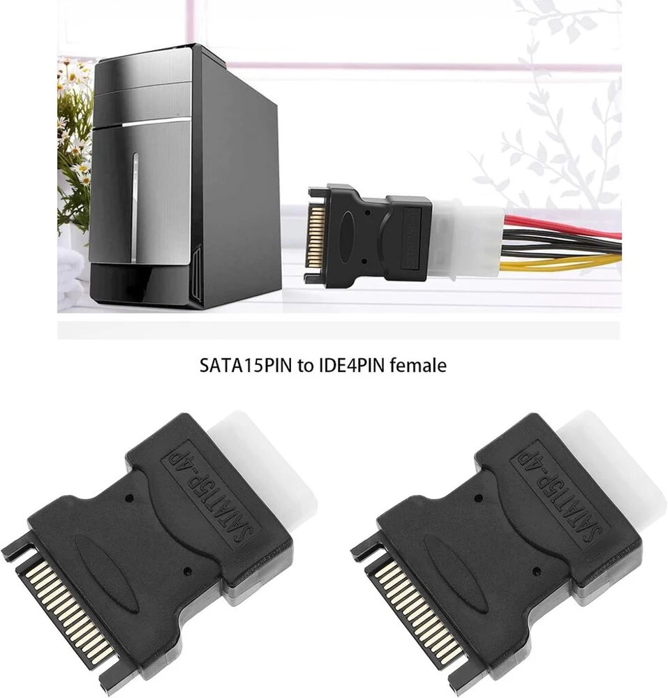 Create idea 2 vnt. 4 kontaktų female ide molex į sata 15 kontaktų male adapteris konverteris molex į sata maitinimo šaltinio priedai, skirti power hdd/ssd/dvd rw/kietajam diskui