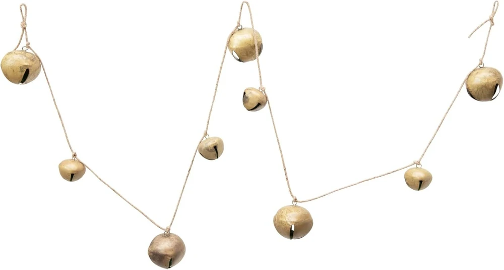 Creative Co-op 76" L metalinė varpelių girlianda, aukso spalvos metalinės girliandos, metalas