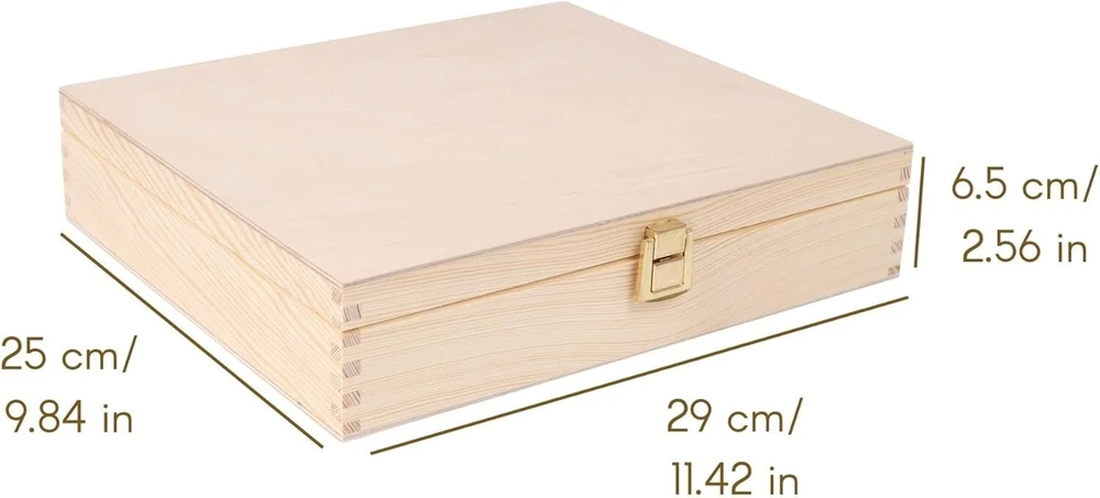 Creative Deco medinė dėžutė su dangteliu, atminimo dėžutė, 29 x 25 x 6.5 cm, dėžutė su užraktu, laikymo dėžutė, medinė dėžutė, žaislų dėžė, nedažyta dėžutė be rankenų, idealiai tinka vertybėms ir žaislams