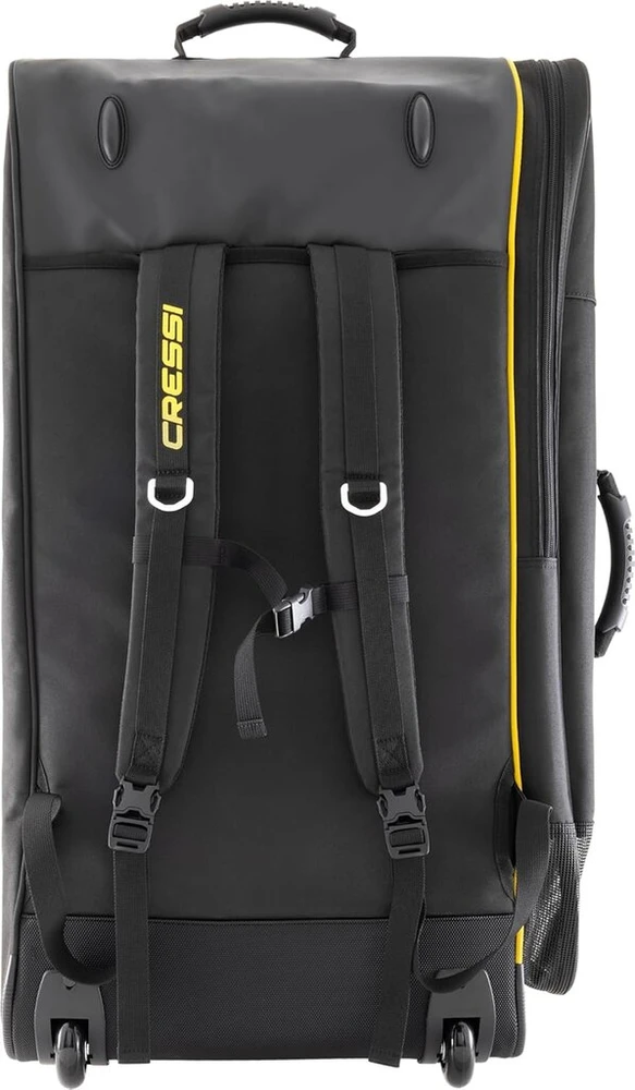 Kelioninis Cressi Unisex Adult Moby 2 krepšys, tvirtas ir erdvus krepšys su ratukais, idealus nardymo įrangai, sporto prekėms ir kelionėms transportuoti, juodas/geltonas, 110 l