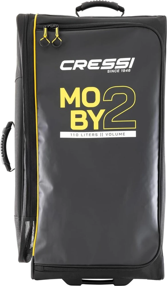 Kelioninis Cressi Unisex Adult Moby 2 krepšys, tvirtas ir erdvus krepšys su ratukais, idealus nardymo įrangai, sporto prekėms ir kelionėms transportuoti, juodas/geltonas, 110 l