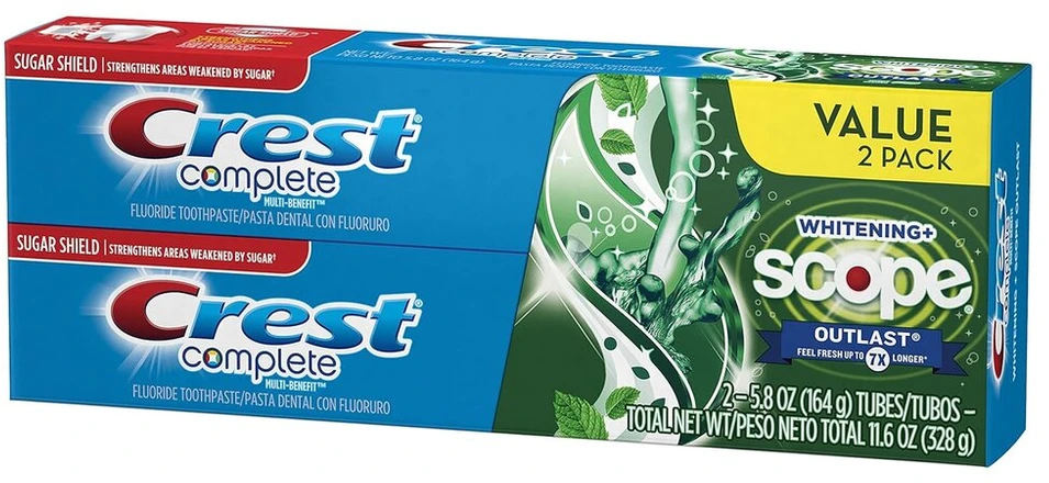 Crest Full Multi Benefit Scope Outlast Whitening dantų pasta, mėtų skonio, 5.8 uncijos (2 pakuotės)