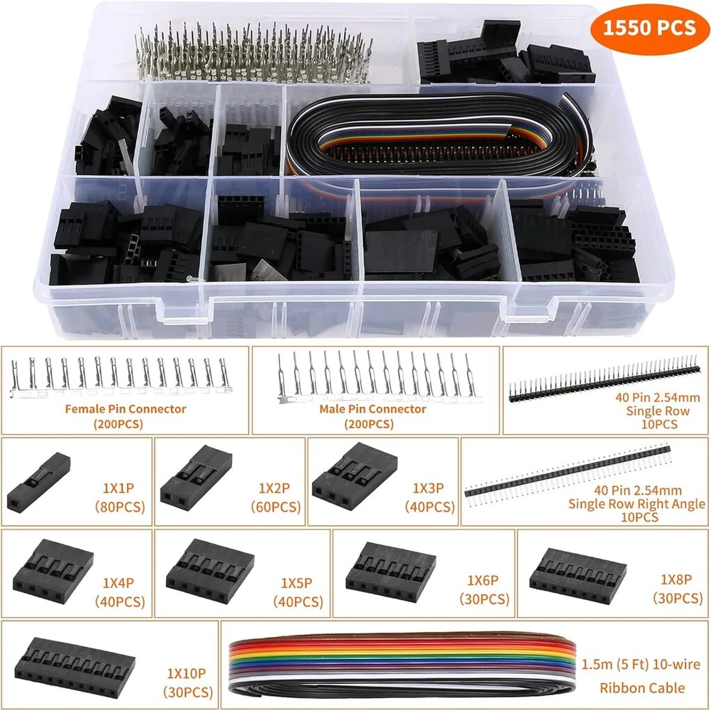 Crimping įrankių rinkinys, Dechengbao Dupont reketinis crimping įrankių rinkinys su 1550 vnt. 2,54 mm jungtimis ir 460 vnt. Jst-xh jungtimis, skirtas Awg 28-20 (0,08-0,5 mm²)