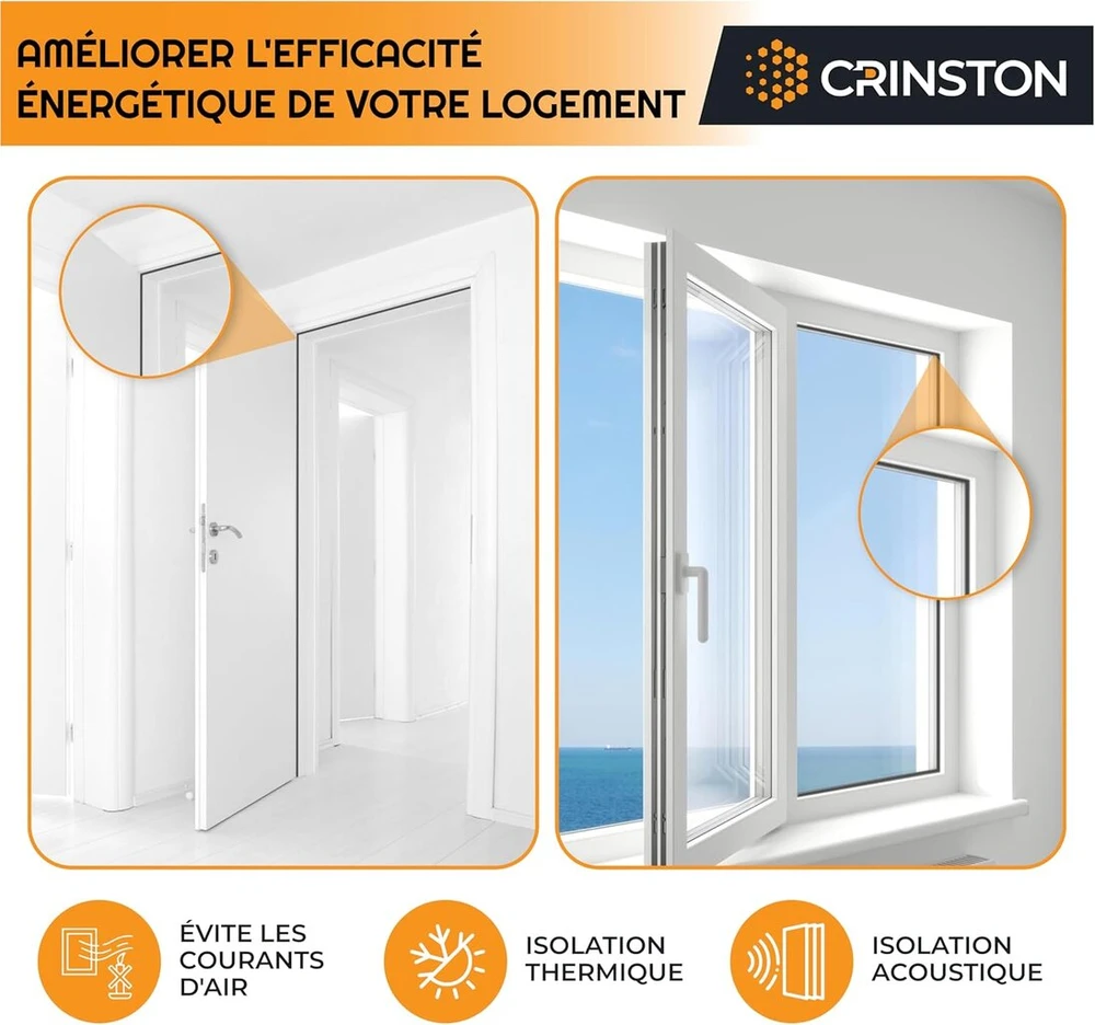 Crinston ® lipni sandarinimo juosta durims ir langams, 20 x 10 mm, 2 ritiniai po 4 m, iš viso 8 m, Epdm korėta guma, garso izoliacija, vandeniui atsparus guminis sandariklis, sandarinimo juosta, juoda