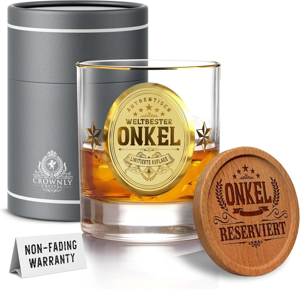 Crownly Crystal® Personalizuota viskio taurė - dovana dėdžiui gimtadienio proga - geriausias puodelis dėdžiui