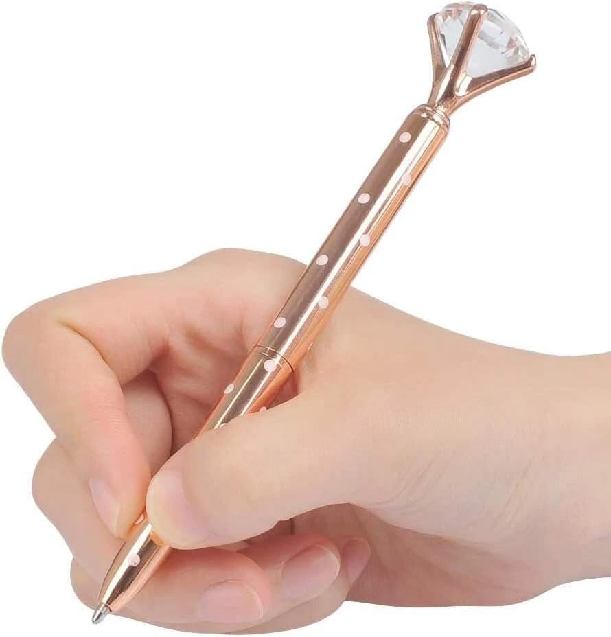 Crystal rutuliukinis rašiklis, diamond rutuliukinis rašiklis, 4 vnt pakuotė, rose auksinis metalinis ištraukiamas rutuliukinis rašiklis, didelis crystal rašiklis verslui, biurui, kanceliarinėms prekėms