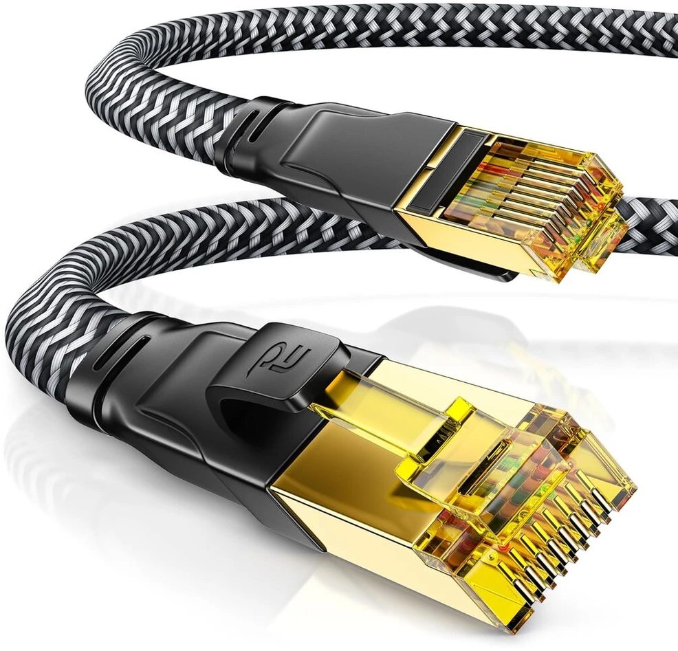 Csl - 15 m, Cat 7 tinklo kabelis, plokščias, 40 Gbits - medvilninis apvalkalas - Lan kabelis, patch kabelis, duomenų kabelis - Cat.7 Gigabit Rj45 Ethernet kabelis - 10000 Mbits greitis - plokščias kabelis - instaliacinis kabelis