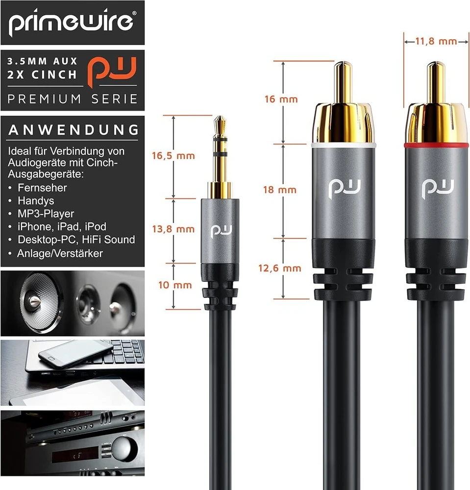 Csl - 1,5 m Rca stereo kabelis 3,5 mm lizdas į 2 x Rca - Aux įvesties audio 3,5 mm lizdo kištukas į 2 x Rca kištukas - metalinis korpusas paauksuotas audio kabelis dvigubai ekranuotas