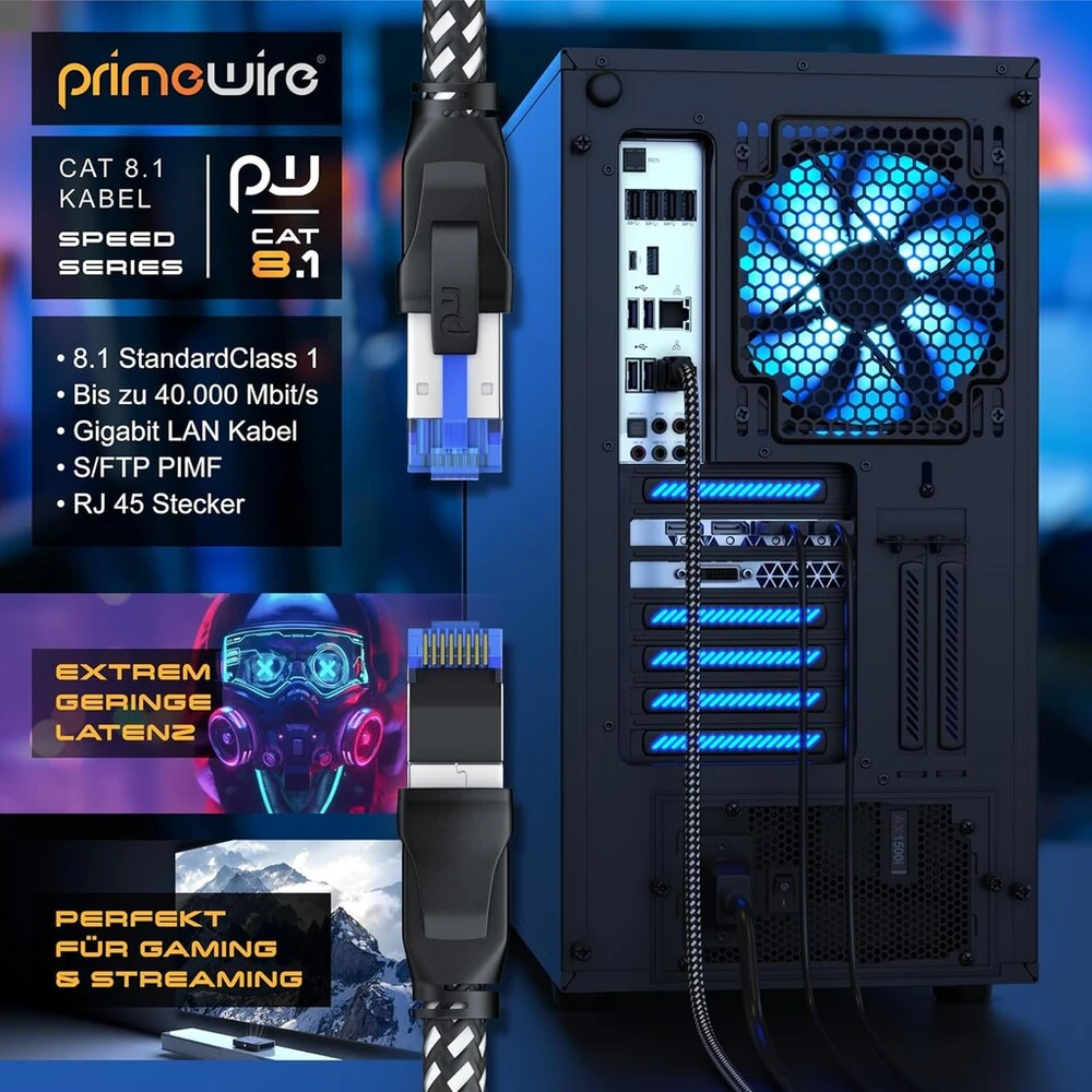 Csl Cat.8 tinklo kabelis 40 Gbps, medvilninis apvalkalas, Rj45