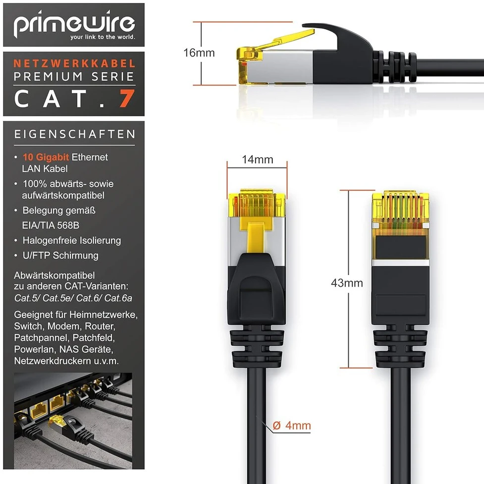 Csl Cat.8 tinklo kabelis 5m, 40 Gbit/s, juodas, atsparus dilimui