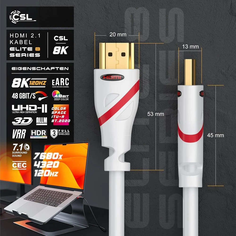 Csl Hdmi 2.1 kabelis 0.25m - 8k 120hz, 4k 240hz, 48 Gb/s