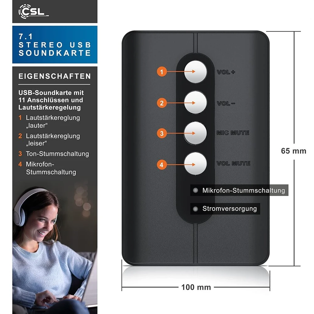 Csl - išorinė usb garso plokštė, 7.1 erdvinis garsas, usb audio stereo adapteris, išorinė garso plokštė, skirta pc, windows