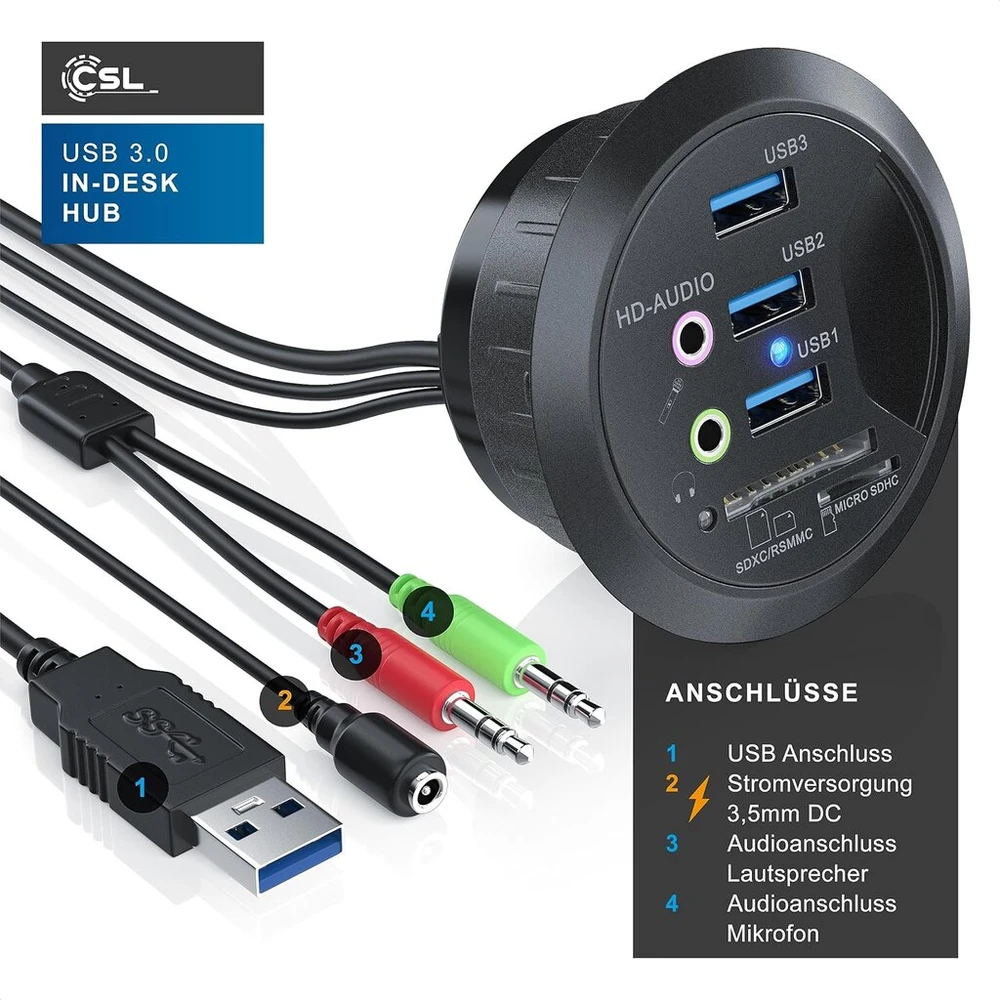 Csl Usb 3.0 stalo centras su kortelių skaitytuvu ir garso jungtimis
