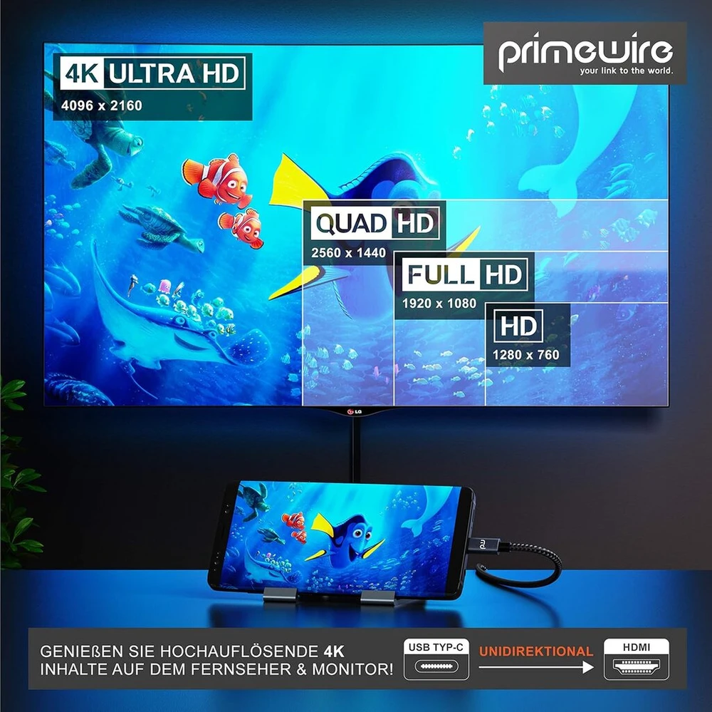 Csl - usb c į hdmi kabelis 4k 60hz - 1m - hdtv 4k kabelis - hdr - usb type c į hdmi 2.0