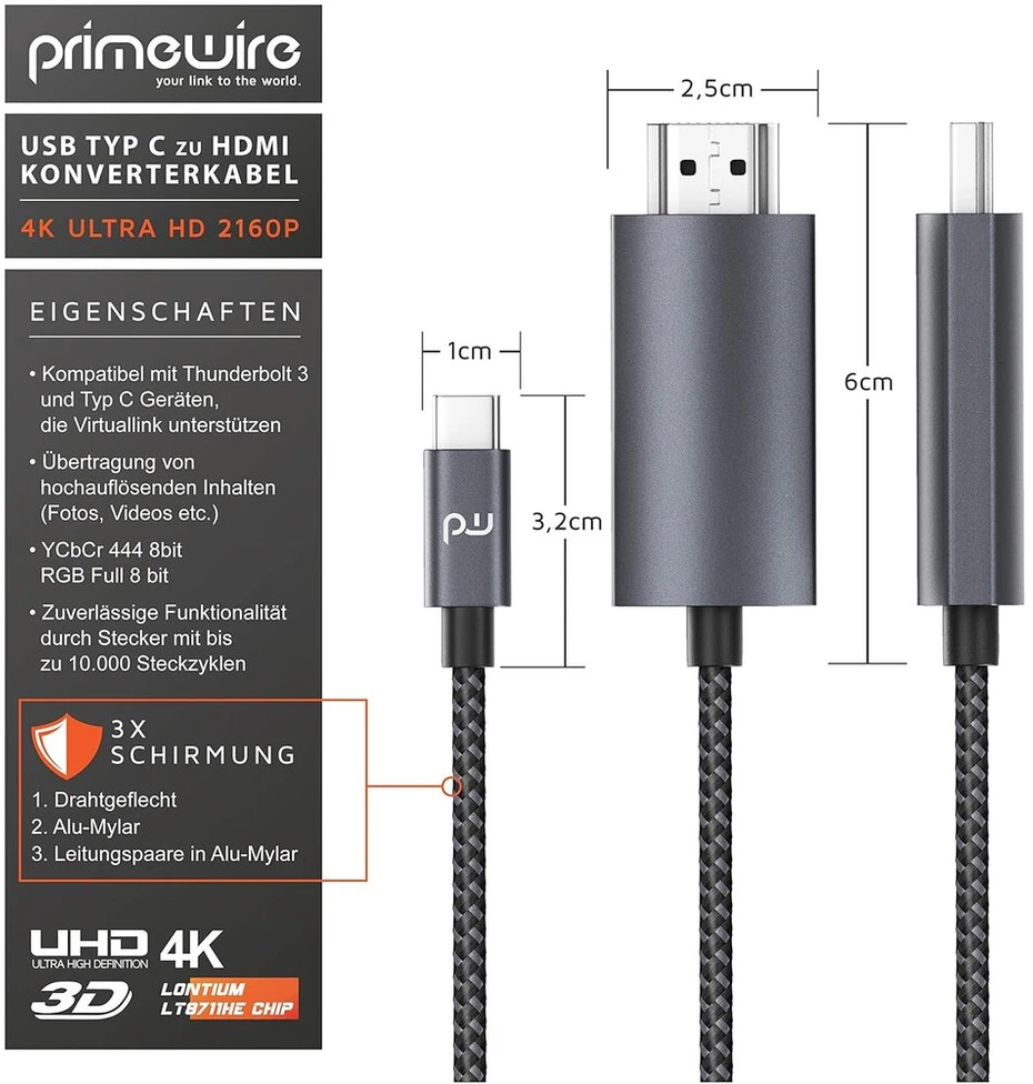 Csl - usb c į hdmi kabelis 4k 60hz - 1m - hdtv 4k kabelis - hdr - usb type c į hdmi 2.0