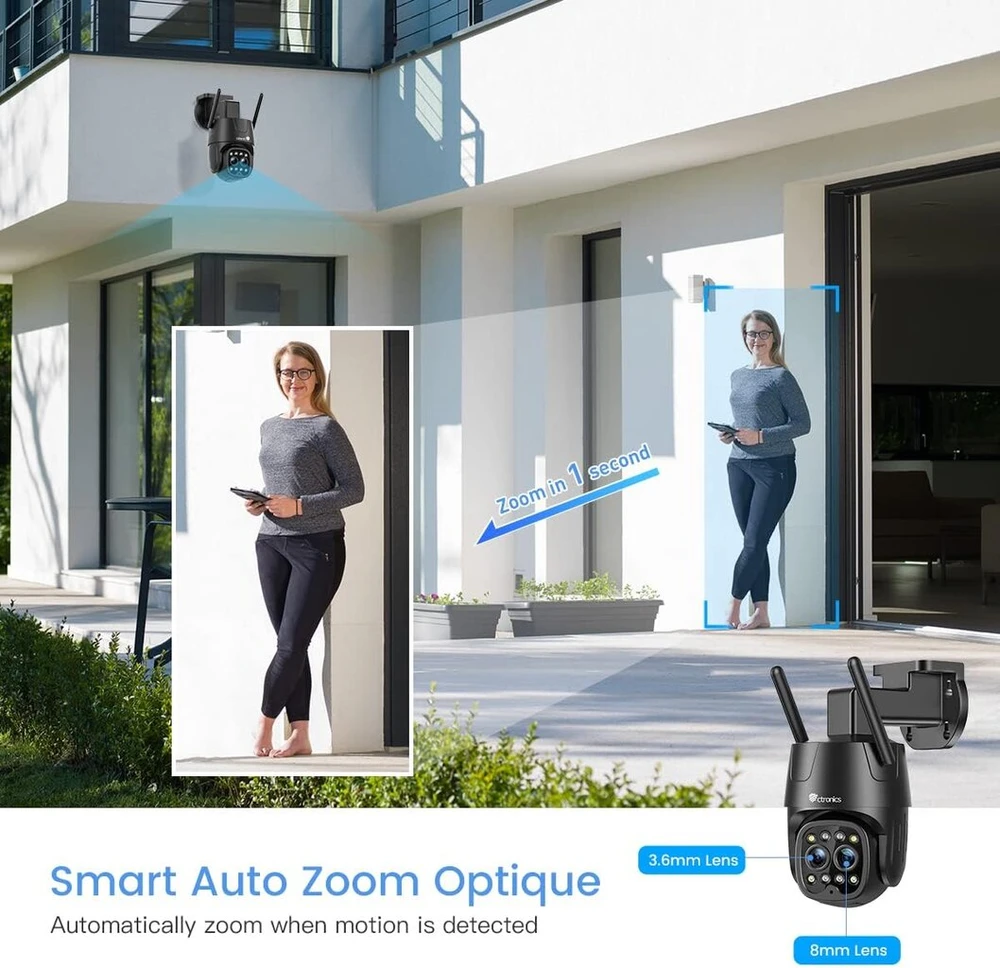 Ctronics 2.5k 4mp 6x Hibridinis Priartinimas Lauko Stebėjimo Kamera Wifi 2.4/5ghz, Ip Lauko Kamera su Automatiniu Priartinimo Sekimu, Dvigubas Objektyvas, Žmonių Aptikimas 355° 90° Spalvotas Naktinis Matymas Dvipusis Garsas Pc