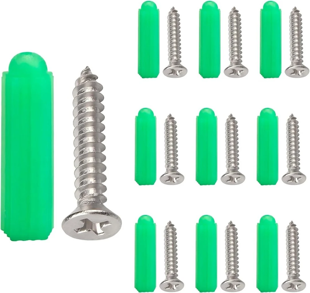 Ctyjia 10 vnt. kaiščių ir varžtų rinkinys, M3.5 x 25 mm savaime įsisriegiantys varžtai, plastikiniai kaiščiai akmeniui, plytoms ar betonui