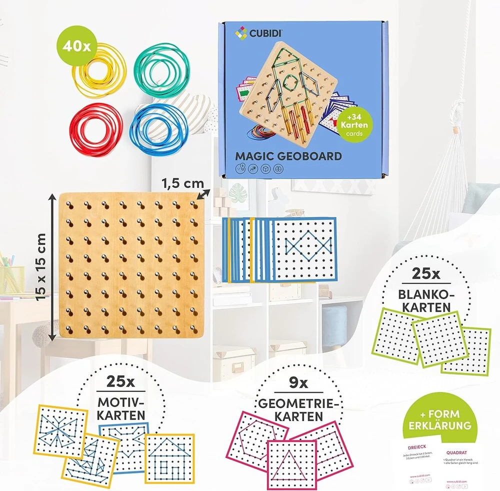 Cubidi® Medinis Geoboard: Kūrybiškas Montessori žaislas vaikams nuo 3 metų