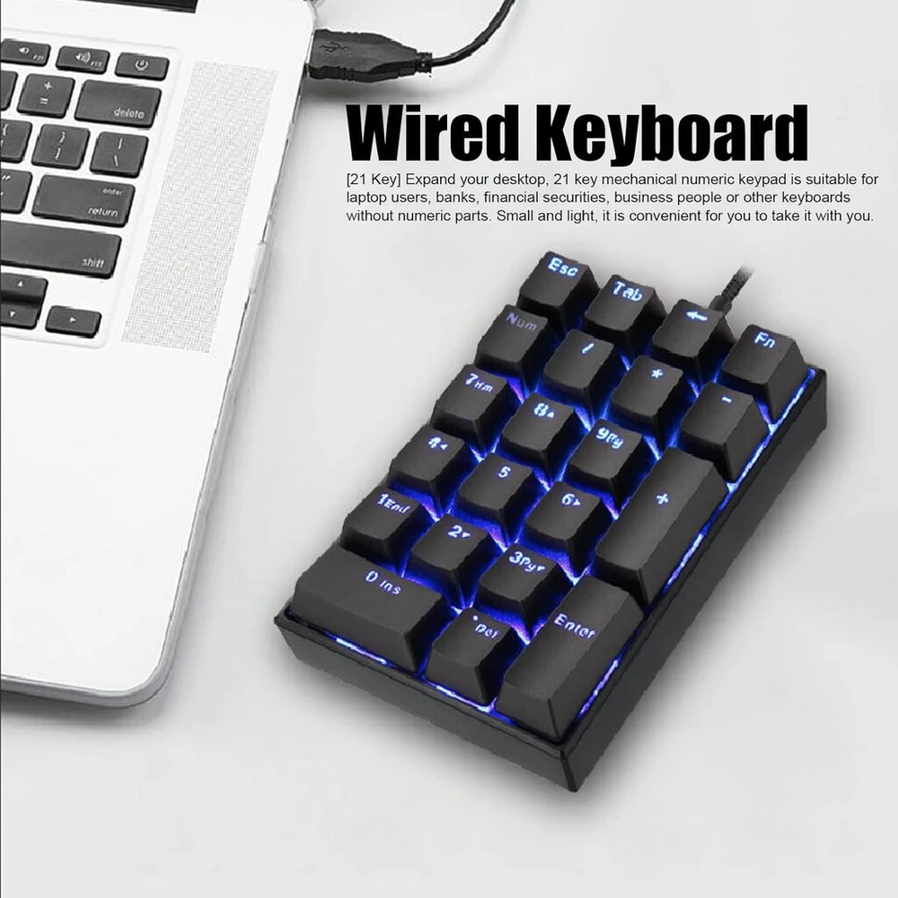 Cuifati laidinė skaitmeninė klaviatūra su 21 klavišu Rgb, laipsniškas klavišų gaubtas su apšviesta mechanine Led klaviatūra, Plug and Play skaitmeninė klaviatūra, aukštas klavišų gaubtas