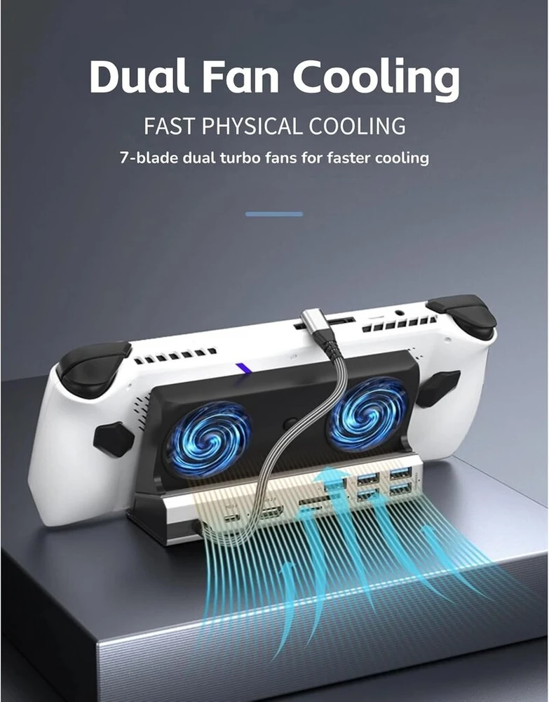 Cuifati steam deck dokas, skirtas rog ally – 10 viename dvigubas ventiliatoriaus dokas – 2 x usb 3.0, 3 x usb 2.0, hdmi 4k@60hz rj45, atminties kortelė, atminties kortelė, 100w pd prievadas