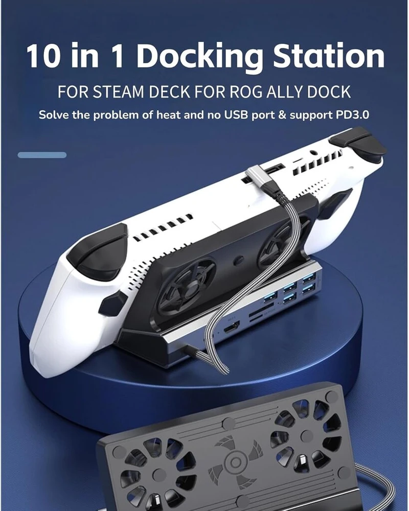 Cuifati steam deck dokas, skirtas rog ally – 10 viename dvigubas ventiliatoriaus dokas – 2 x usb 3.0, 3 x usb 2.0, hdmi 4k@60hz rj45, atminties kortelė, atminties kortelė, 100w pd prievadas