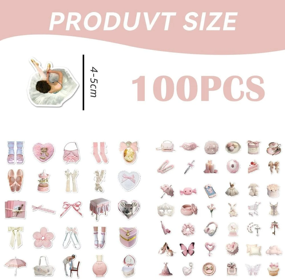 Cvdywdjie 100 lapų baleto tematikos lipdukų, kūrybiniai dekoratyviniai lipdukai, elegantiški ir paprasti lipdukai, lipdukai mergaitėms, vandeniui atsparūs lipdukai