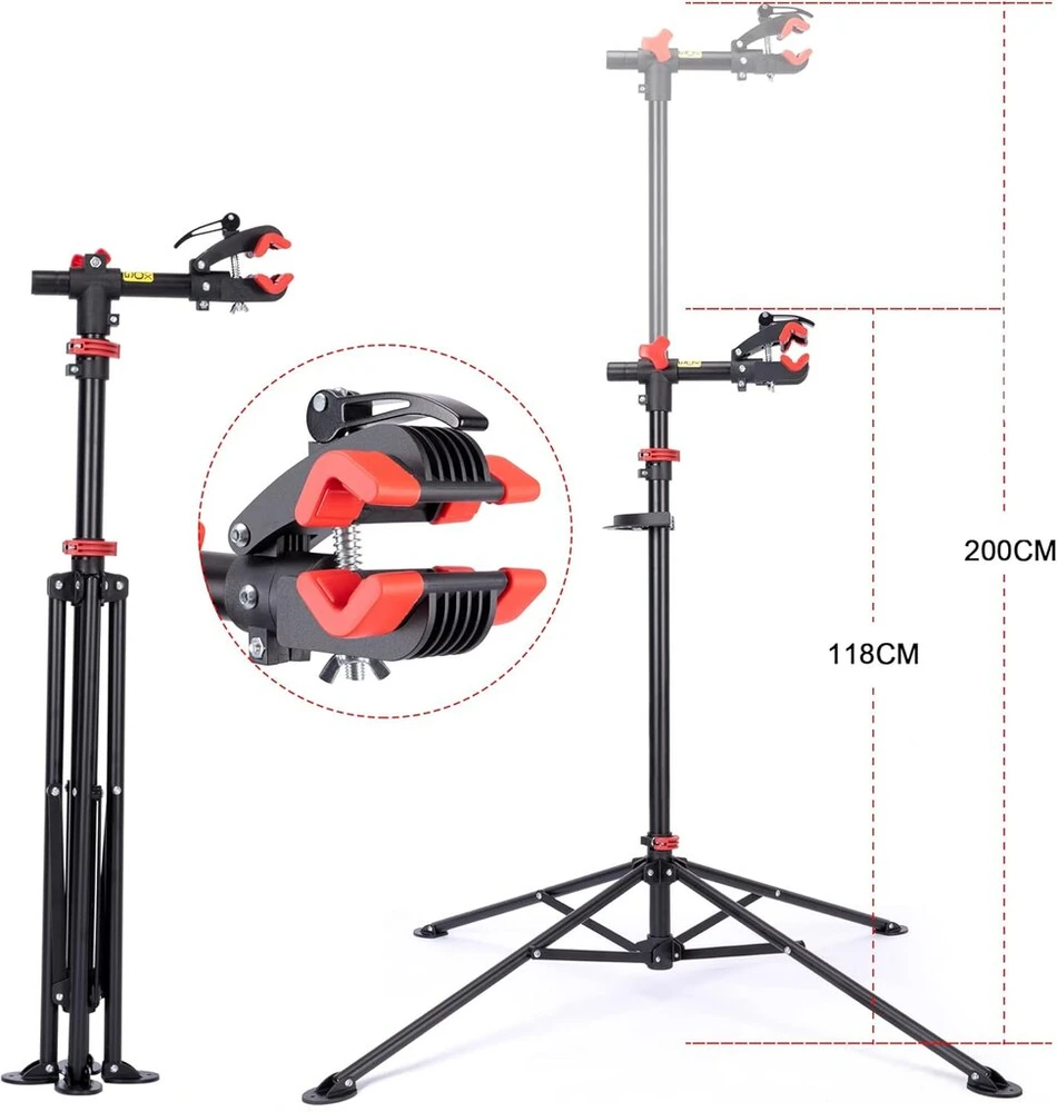 Cxwxc dviračio montavimo stovas - profesionalus remonto stovas su įrankių dėklu ir magnetiniu skyriumi, pasukamas ir sulankstomas, maksimali apkrova 30 kg