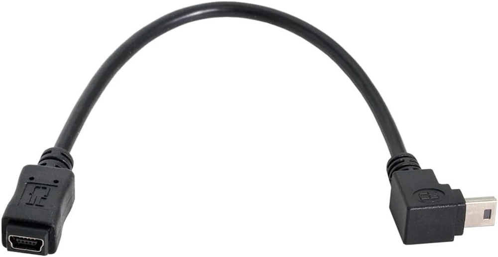 Cy 480mbps mini usb 5 kontaktų kištukas į mini usb 5 kontaktų lizdą prailginimo kabelis 90 laipsnių kampu žemyn 20cm