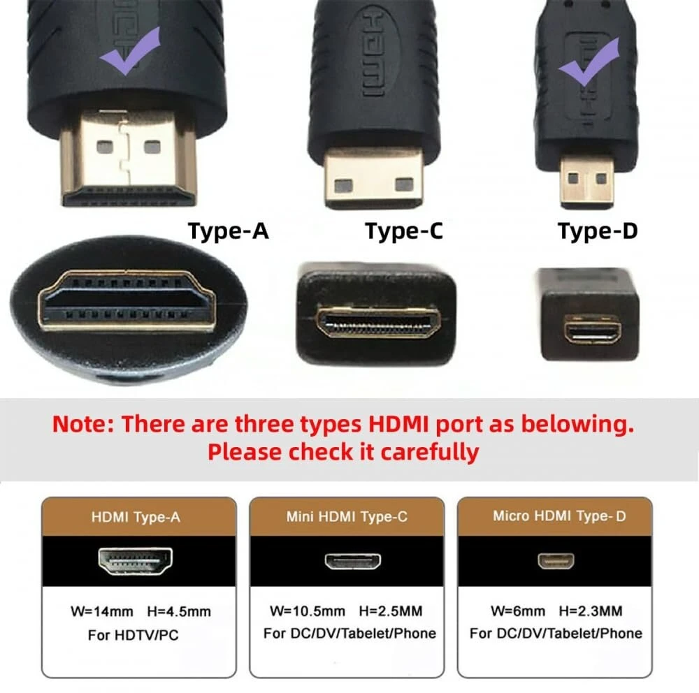 Cy 90 laipsnių kampu Micro Hdmi 2.1 Hdtv kabelis itin plonas 8k 4k itin lankstus plonas A tipo į D tipo kabelis kamerai Hdtv 50cm