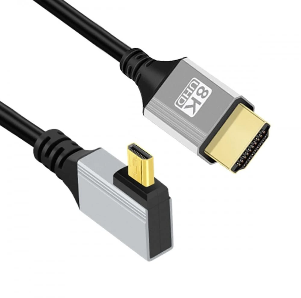Cy 90 laipsnių kampu Micro Hdmi 2.1 Hdtv kabelis itin plonas 8k 4k itin lankstus plonas A tipo į D tipo kabelis kamerai Hdtv 50cm