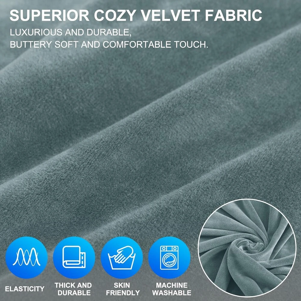 Cycmaco velvetinis sofos užvalkalas 3 vietų sofai, elastingas sofos užvalkalas, apsauga nuo naminių gyvūnų, kačių, šunų, universalus sofos užvalkalas, modernus sofos užvalkalas su porankiais, neslystantis, pilkai mėlynas