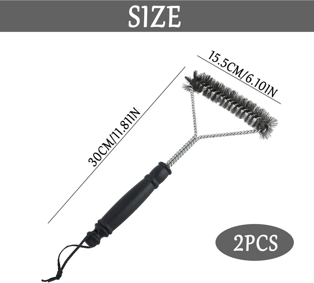 Czlinodummx žalvarinių grotelių valymo šepečių rinkinys, 2 vnt., 30 cm, su Pp karščiui atsparia rankena, 360° valymas, žalvariniai šereliai, grotelių priedai, skirti kepsninei, anglies kepsninei, virdulio kepsninei, dujinei kepsninei, anglims