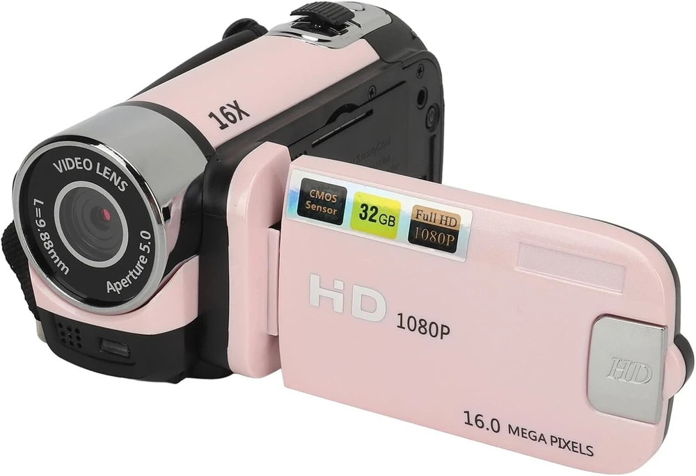 D90 1080p 16mp sukamasis ekranas vaizdo kamera 16x priartinimas Hd vaizdo įrašymo įrenginys su papildomu apšvietimu fotografijai, kelionėms, vestuvėms (rožinė)